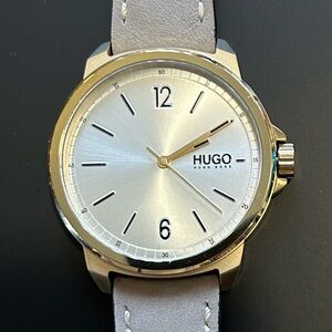Hugo Boss Watch With 44mm Golden Face & Beige Leather Band